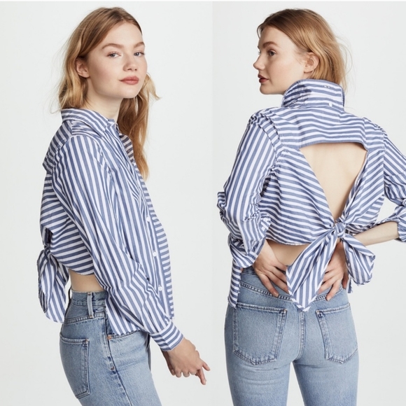 Current/Elliot Striped Des Shirt with Tie Back - Picture 2 of 8